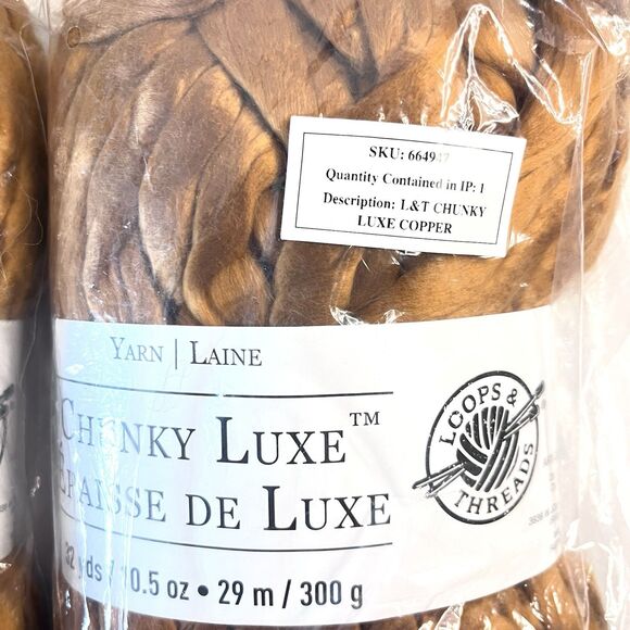 Lot Of 2 Loops & Threads Chunky Luxe Big Yarn Copper 32 Yds Each Acrylic 664947 - Picture 5 of 5